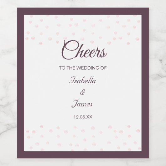 Roos parels op het witte-bruiloft-etiket wijn etiket (Enkel label)