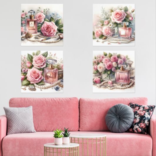 Roos Parfum en Parels (4) Print Set (Woonkamer)