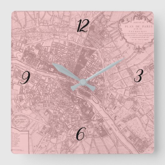 Roos Paris Square Wall Clock Vierkante Klok (Voorkant)