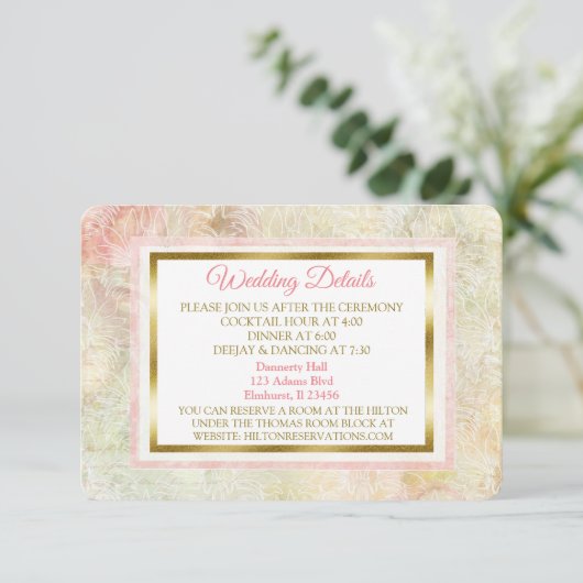  Roos Pastel Wedding Detail Card Informatiekaartje (Staand voorkant)