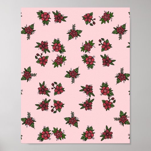 Roos patronen, leuk klein roze en rood ontwerp poster (Voorkant)