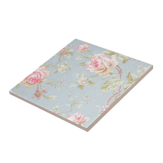  roos patroon in grijze stijl blauw tegeltje (Zijkant)