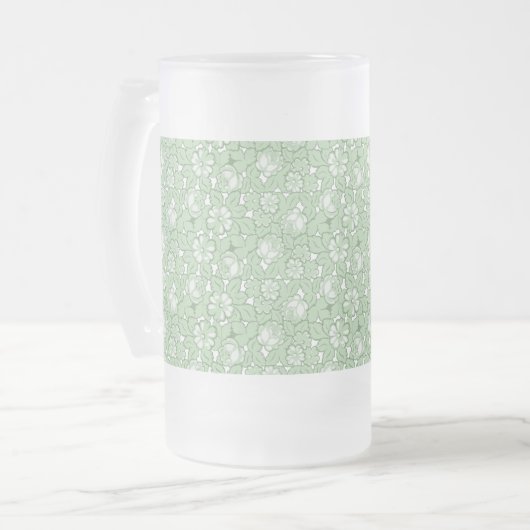 Roos patroon in lichtgroen matglas bierpul (Voorkant links)