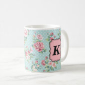 Roos patroon met monogram Koffiemok (Voorkant rechts)