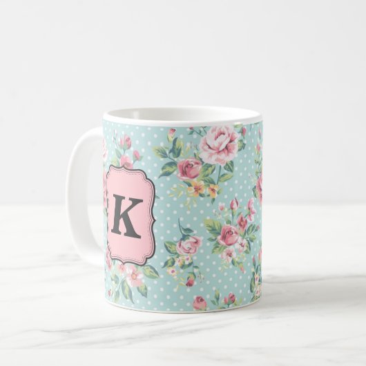 Roos patroon met monogram Koffiemok (Voorkant links)