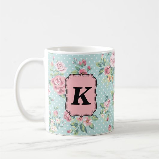 Roos patroon met monogram Koffiemok (Links)