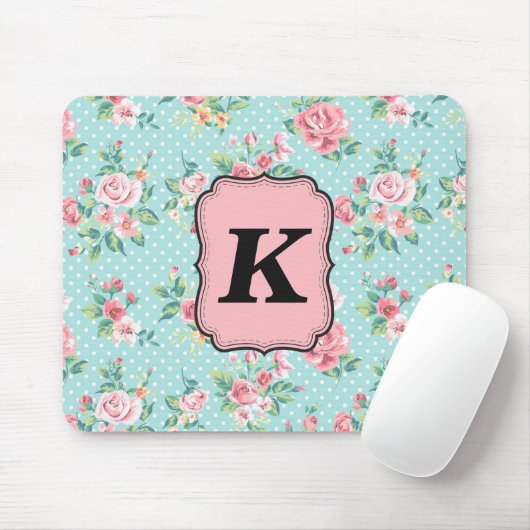  Roos patroon met monogram Muismat (Met muis)