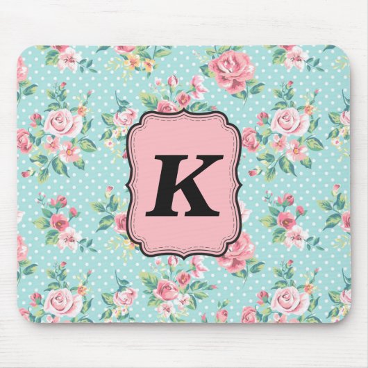  Roos patroon met monogram Muismat (Voorkant)