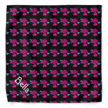 Roos Patroon Zwart Roze Mint Pet Naam Sjabloon