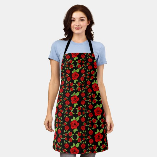 Roos Pattern Keuken Schort (Gedragen)