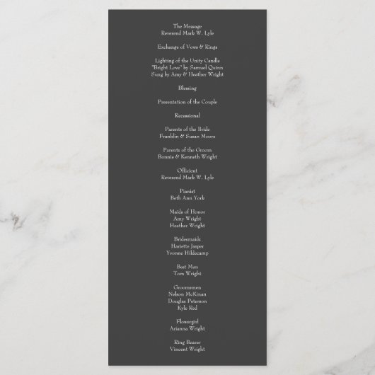  Roos Peach bruiloft met Charcoal Grey Menu (Achterkant)