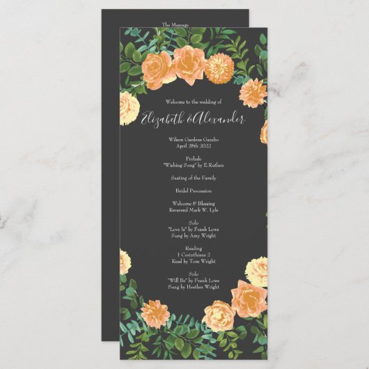  Roos Peach bruiloft met Charcoal Grey Menu (Voorkant / Achterkant)