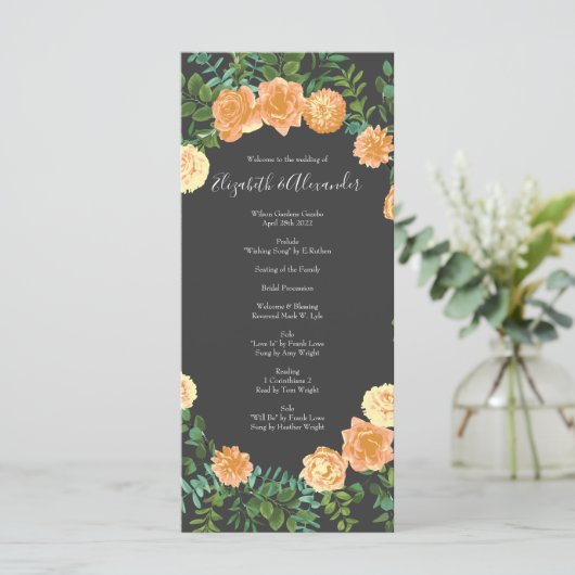  Roos Peach bruiloft met Charcoal Grey Menu (Staand voorkant)