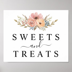  Roos Peach Floral Dessert Table Sign Poster