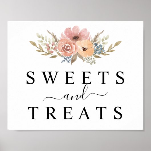 Roos Peach Floral Dessert Table Sign Poster (Voorkant)