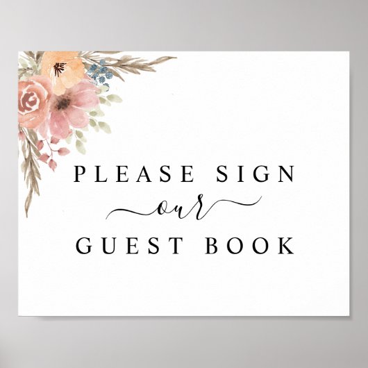  Roos Peach Floral Guest Book Sign Poster (Voorkant)