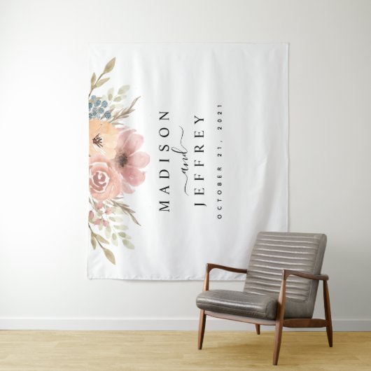 Roos Peach Floral Wedding Backdrop Wandkleed (In situ)