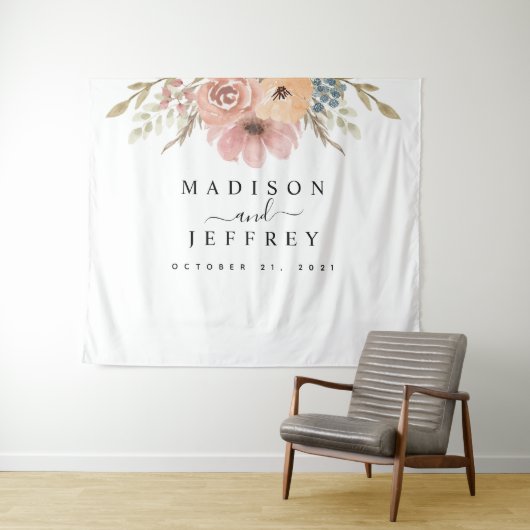  Roos Peach Floral Wedding Backdrop Wandkleed (In Situ (horizontaal))