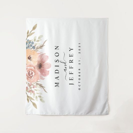  Roos Peach Floral Wedding Backdrop Wandkleed (Voorkant)