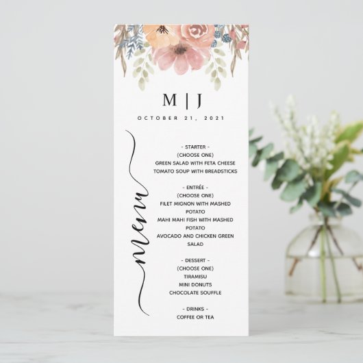  Roos Peach Floral Wedding Menu (Staand voorkant)