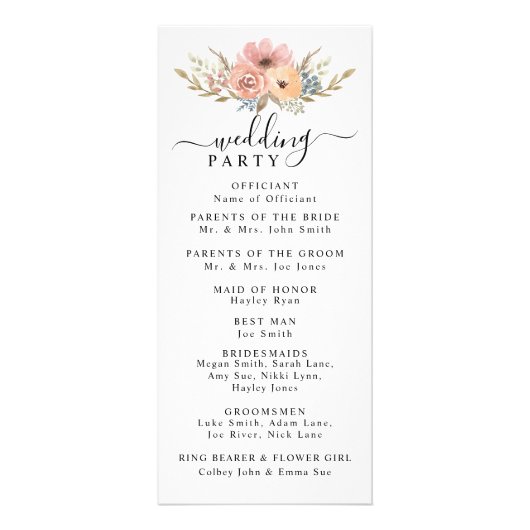  Roos Peach Floral Wedding Programme Reclamekaart (Achterkant)