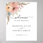  Roos Peach Floral Welcome Sign Poster (Voorkant)