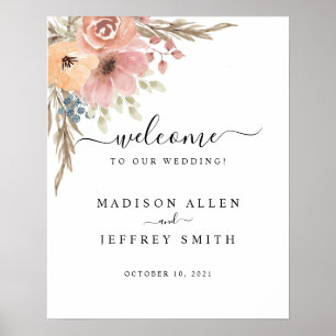Roos Peach Floral Welcome Sign Poster