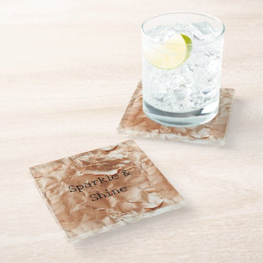 Roos Peach Gold Glam Glazen Onderzetter (Schuin)