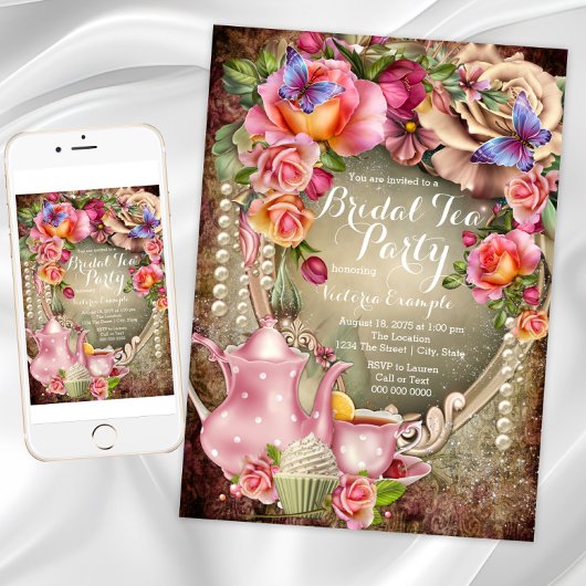 Roos Pearl Bridal Tea Party Kaart