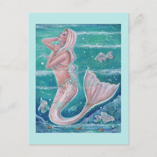 Roos Pearl mermaid art van Renee Lavoie Briefkaart (Voorkant)