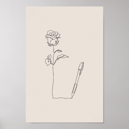 Roos Pen Schets - Minimaal Zwart & Bloemposter Poster (Voorkant)