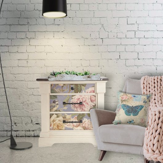  Roos Peony Birds Blue Decoupage Art Tissuepapier