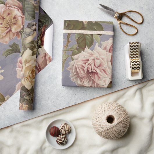  Roos Peony Birds Blue-ontkoppeling Cadeaupapier (Crafts)