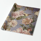  Roos Peony Birds Blue-ontkoppeling Cadeaupapier (Uitgerold)
