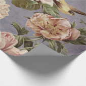  Roos Peony Birds Blue-ontkoppeling Cadeaupapier (Hoek)
