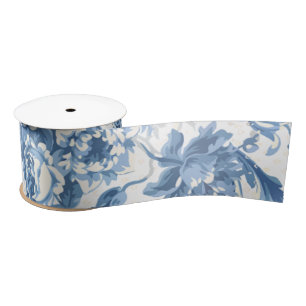 Roos Peony Floral Delft Blue White Bridal Satijnen Lint