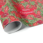 Roos Peony Flowers Merry kerstwrapping Paper Cadeaupapier (Rol Hoek)