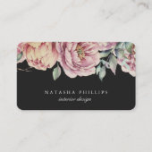  Roos Perzik Waterverf Pioenen Bloemen Donker Visitekaartje (Voorkant)