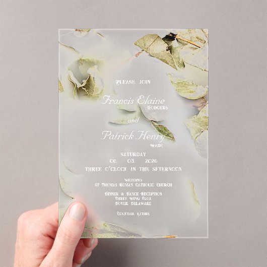 Roos Petal Frosted Acryl Huwelijksuitnodiging Acryl Uitnodigingen (Insitu (Draagbaar))