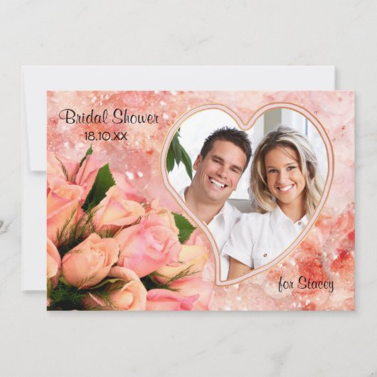 Roos Petal Heart - Uitnodiging voor bruidsdouche (Voorkant)