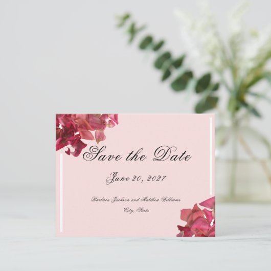 Roos Petal Roze Romantische Bruiloft Save The Date (Staand voorkant)