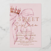 Roos Pink Bow Sweet 16 Folie Uitnodiging (Voorkant)