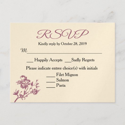 Roos! Pink Burgundy RSVP Response Briefkaart (Voorkant)