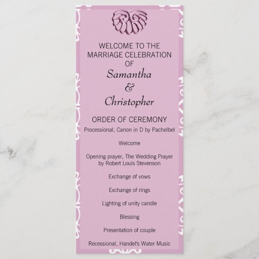 Roos Pink Damask Wedding Program Programmakaart (Voorkant)
