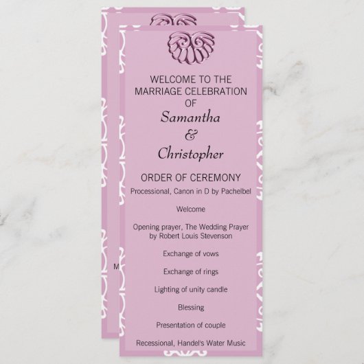 Roos Pink Damask Wedding Program Programmakaart (Voorkant / Achterkant)