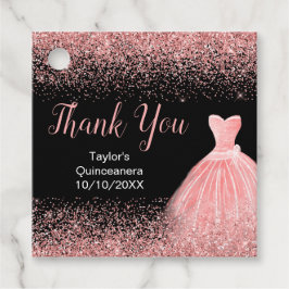 Roos Pink Dress Faux Glitter Quinceanera Bedankjes Labels
