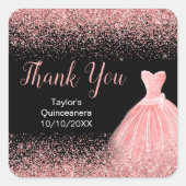 Roos Pink Dress Faux Glitter Quinceanera Vierkante Sticker (Voorkant)