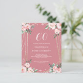 Roos | Pink Floral 60th Budget Verjaardag uitnodig (Staand voorkant)