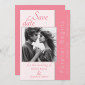 Roos Pink Forever Begint Bruiloft Save the Date Kaart (Voorkant / Achterkant)