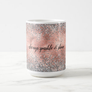 Roos Pink Glam Glitz Silver Glitter Koffiemok